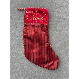 17" Noel Christmas Holiday Red Velvet Stocking Embroidered Faith And Noel